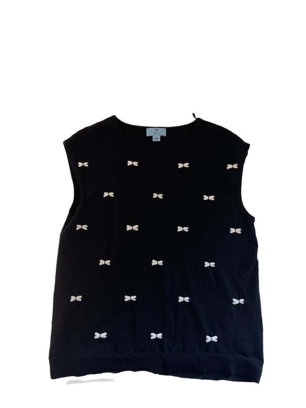 Black Crewneck Cotton-Blend Sweater w/Bows, Sweet but Serious, Office to Date N